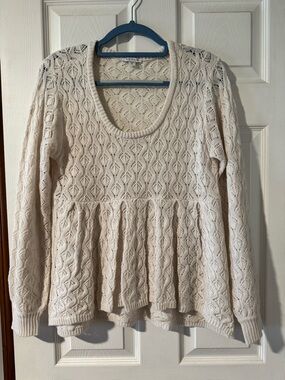 VENUS Ivory Openwork Scoop Neck Peplum Sweater